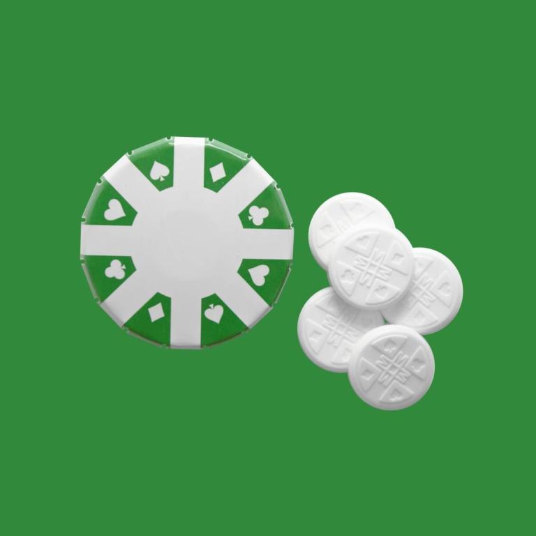 Casinio chip shaped mints with logo